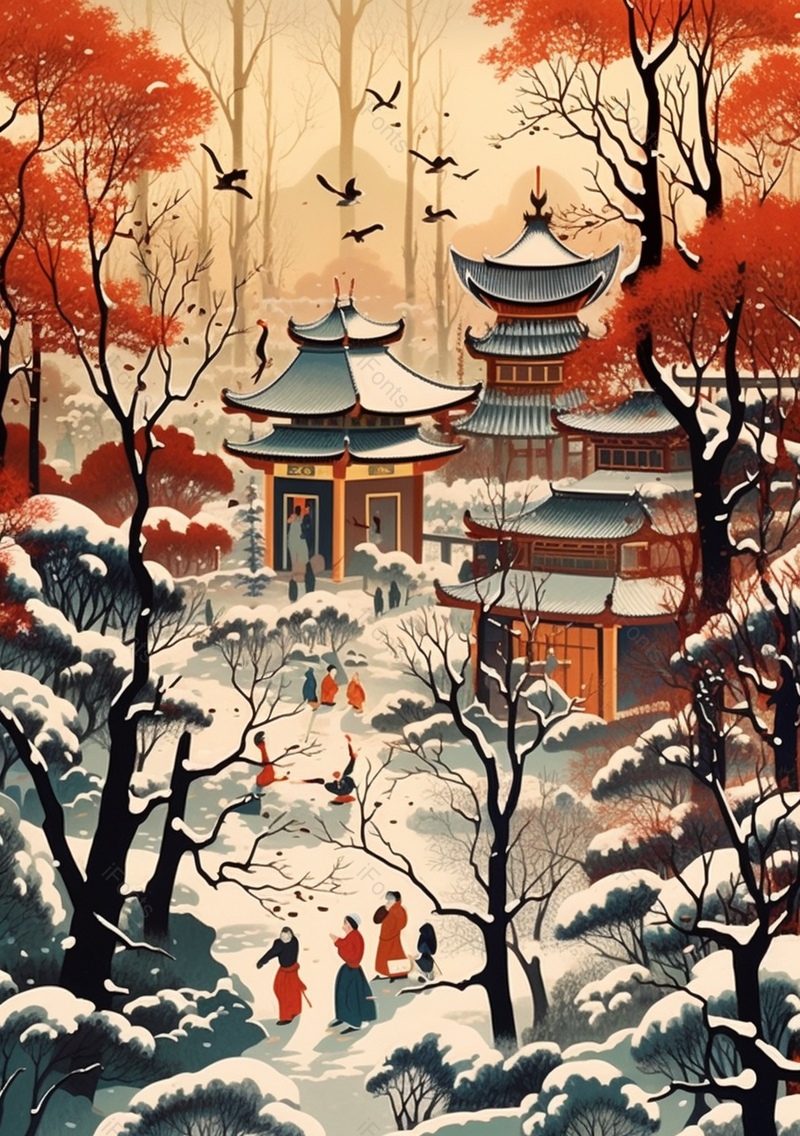冬天大寒节气国风意境风景插画背景,插画/手绘图,插画/手绘图库,插画/手绘图下载,插画/手绘